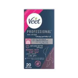Professional Wax Strips with Shea Butter for Normal Skin 20 Wax Strips + 4 Wipes _ Veet