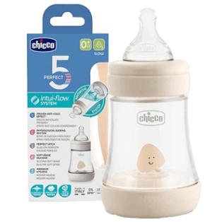 Perfect-5 Silicone Bottle With Slow Flow Nipple 0m+ White 150ml _ Chicco